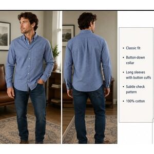 Lauren Ralph Lauren Mens Classic‎ Fit Non Iron Blue Check Dress Shirt 16 32/33